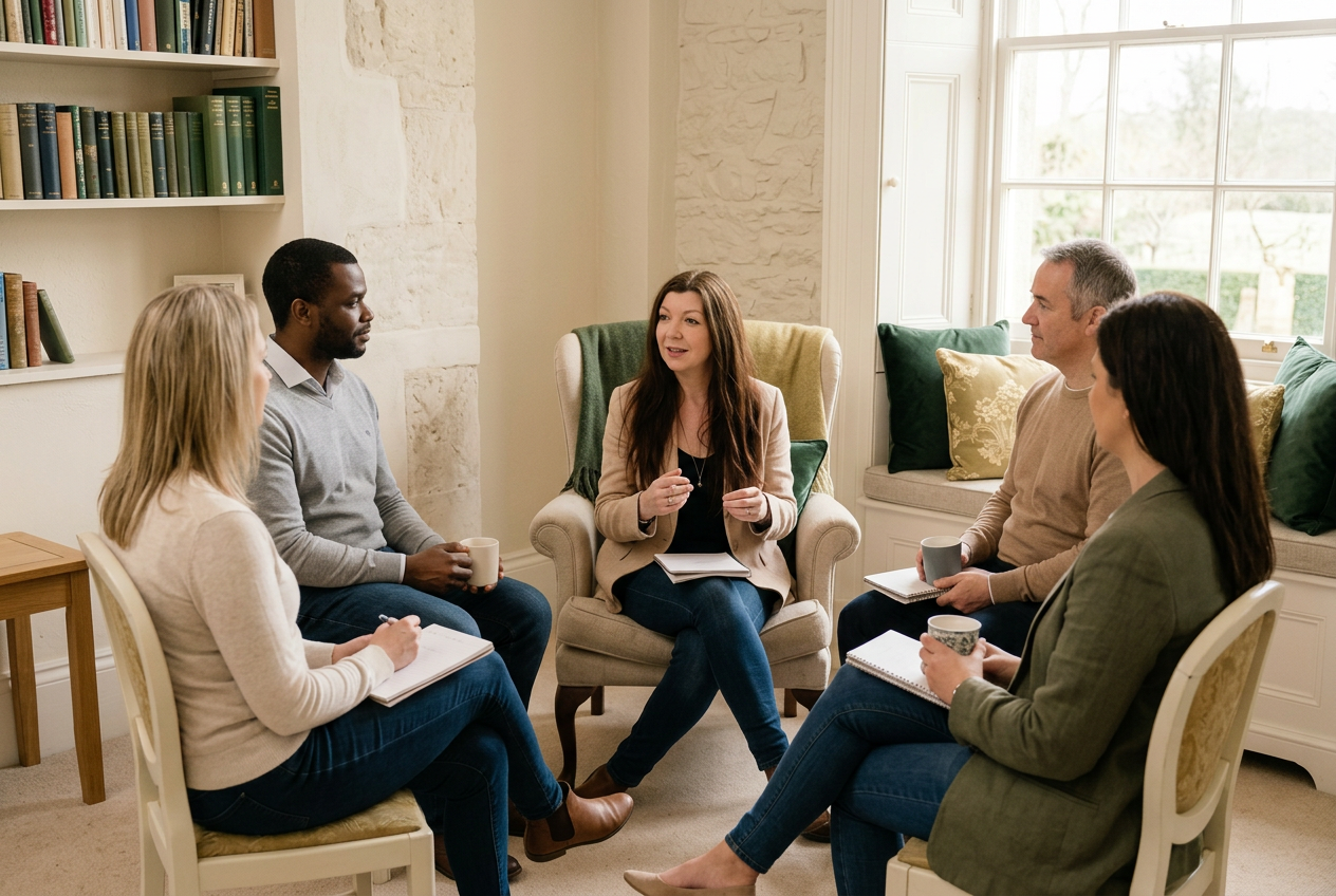 Moya O'Dwyer teaching a group of spiritual development students
