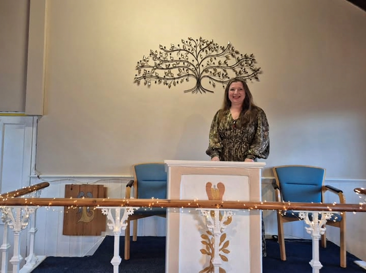 Moya O'Dwyer at the pulpit during a demonstration at Trinity Spiritualist Church, Tredegar