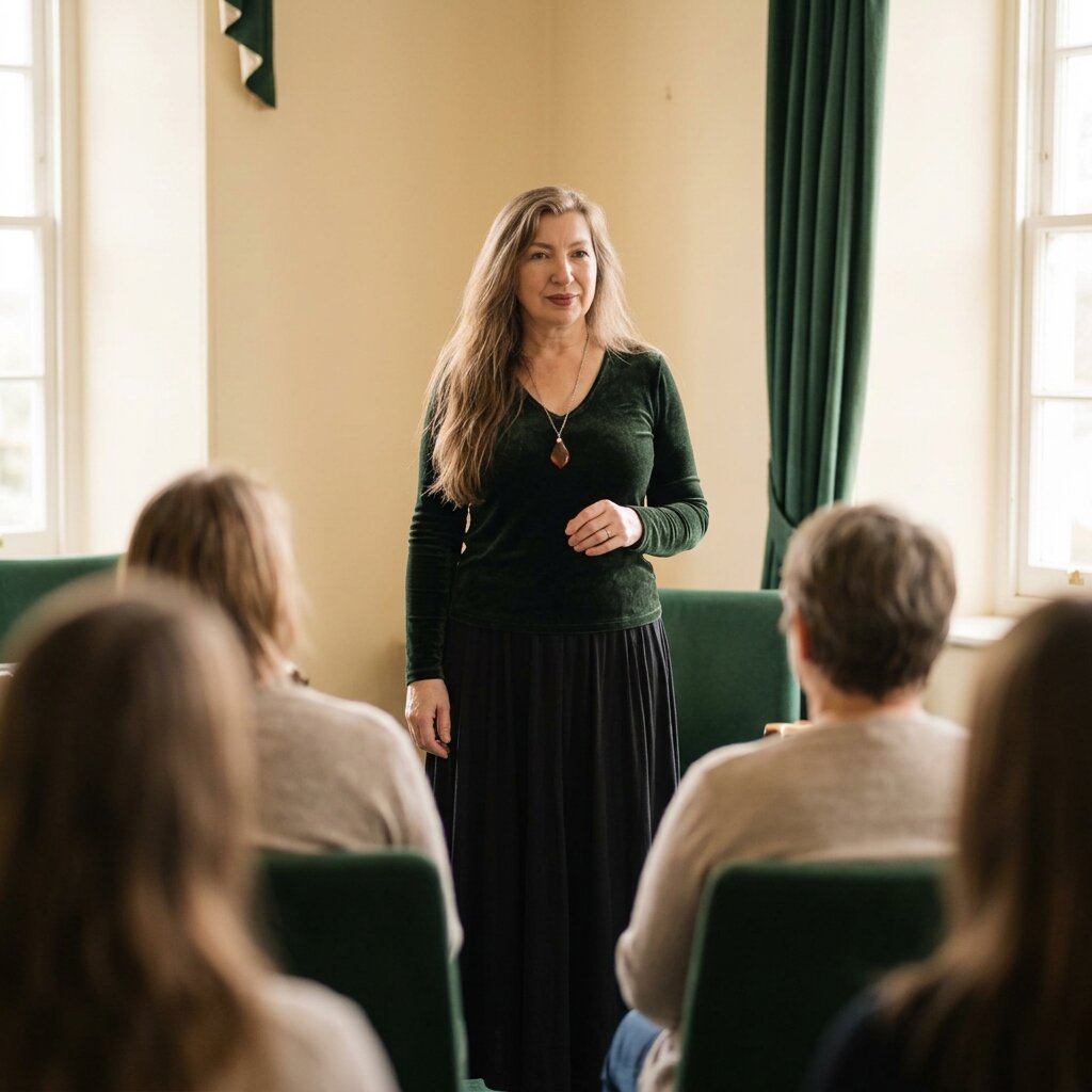 Moya O'Dwyer demonstrating mediumship before an audience