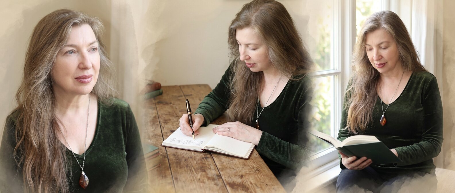 A montage of Moya reflecting, writing in her journal and reading quietly