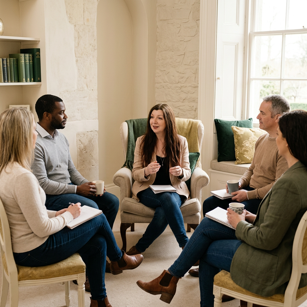 Moya O'Dwyer teaching a group of spiritual development students