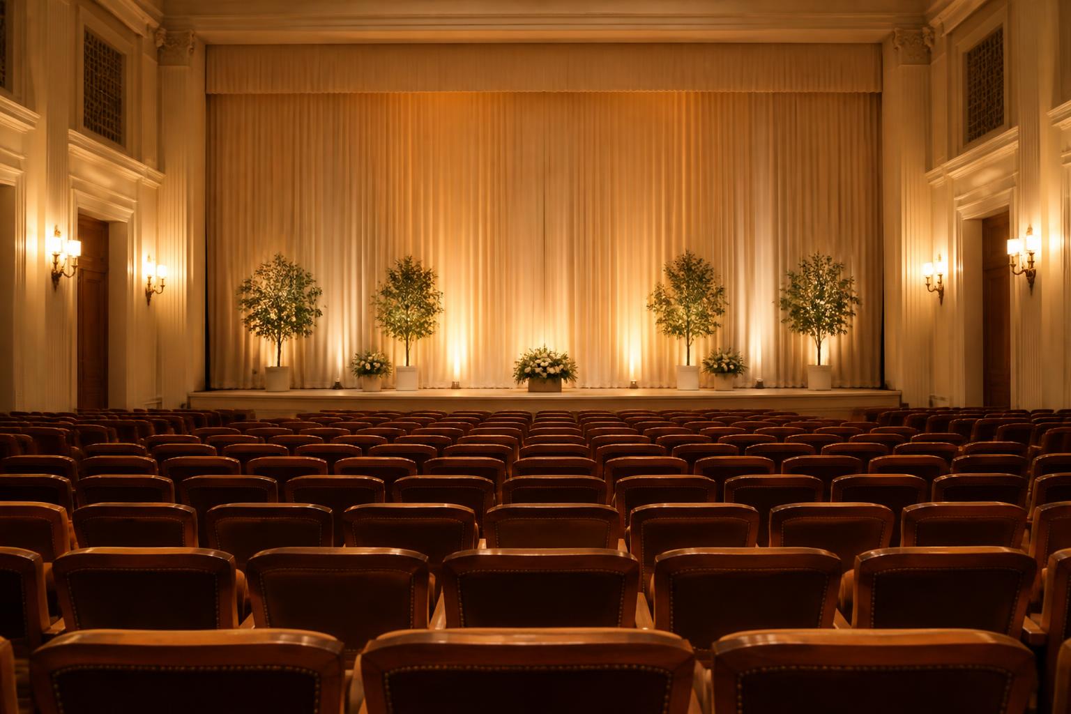 Rows of seats in a warm, elegant theatre ready for a demonstration
